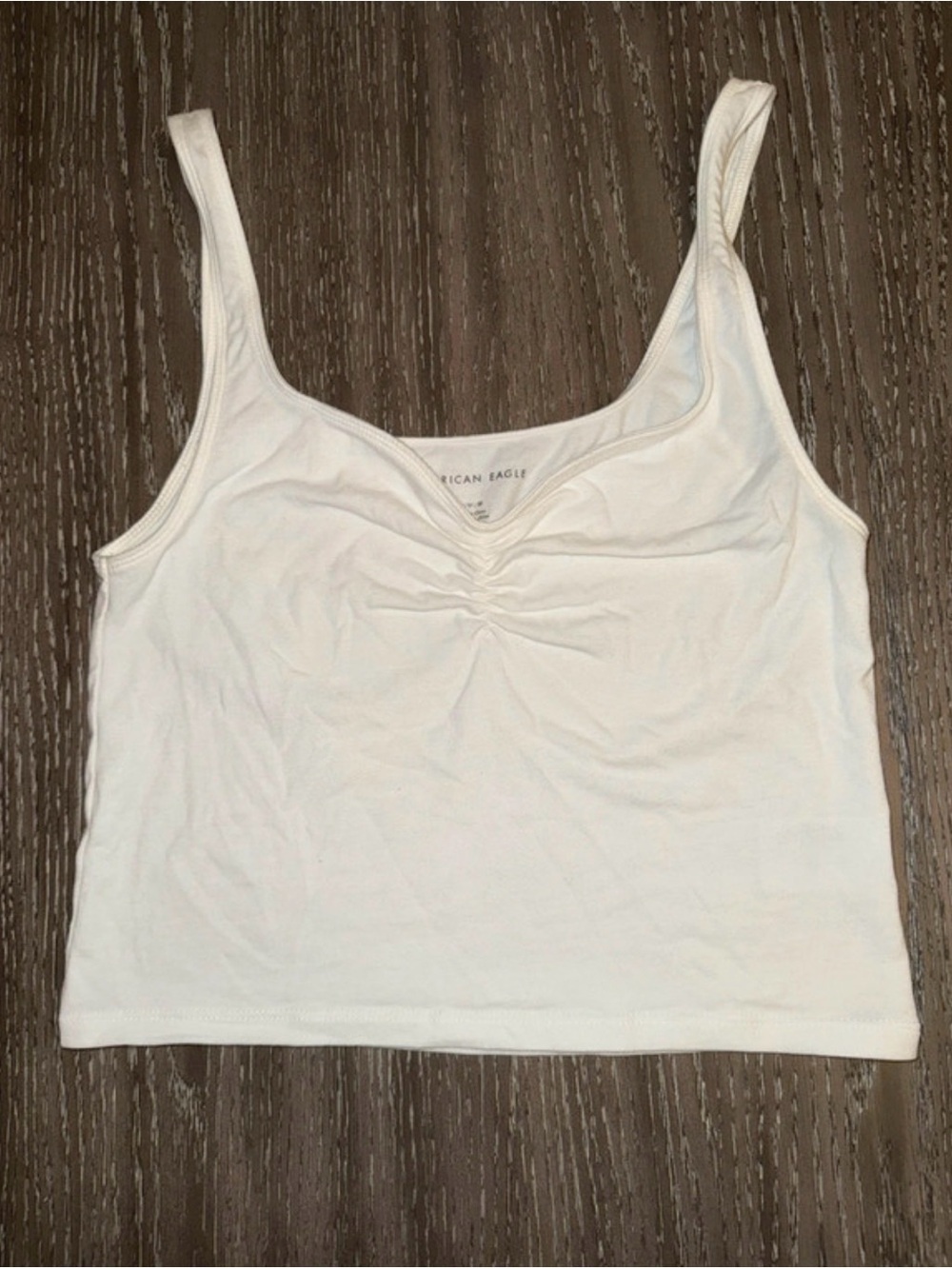 American Eagle Outfitters White Ruched Cropped Tank